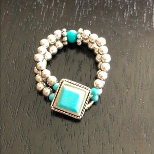 Silpada stretchy turquoise ring .925 Sterling Silv